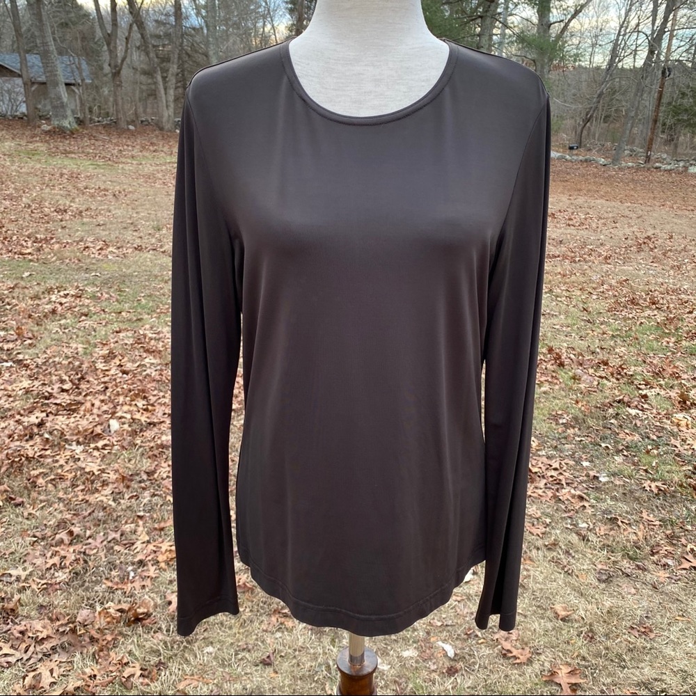WORTH TOP TEE BROWN CREW NECK LONG SLEEVE STRETCH Size M